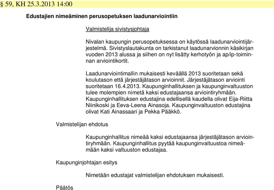 Sivistyslautakunta on tarkistanut laadunarvionnin käsikirjan vuoden 2013 alussa ja siihen on nyt lisätty kerhotyön ja ap/ip-toiminnan arviointikortit.