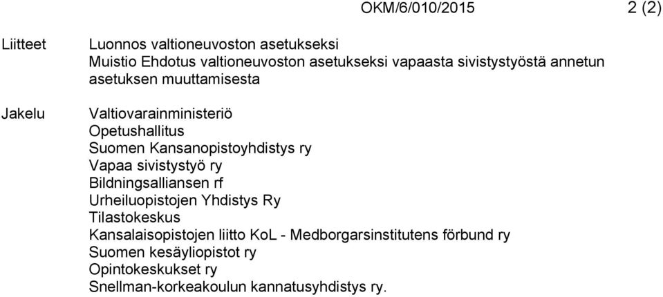 Kansanopistoyhdistys ry Vapaa sivistystyö ry Bildningsalliansen rf Urheiluopistojen Yhdistys Ry Tilastokeskus