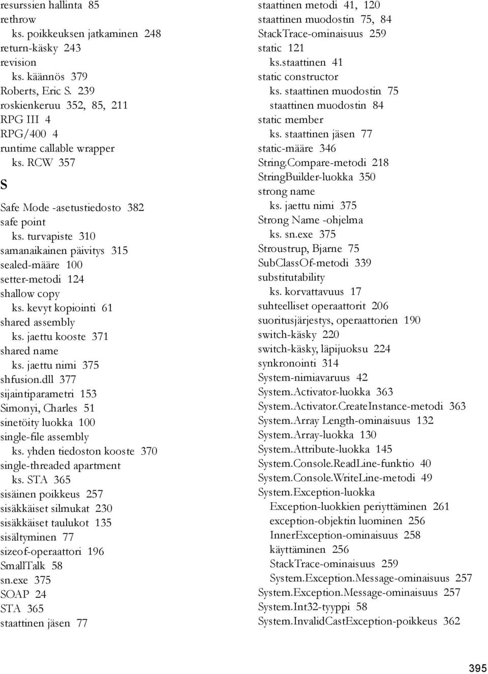 jaettu kooste 371 shared name ks. jaettu nimi 375 shfusion.dll 377 sijaintiparametri 153 Simonyi, Charles 51 sinetöity luokka 100 single-file assembly ks.