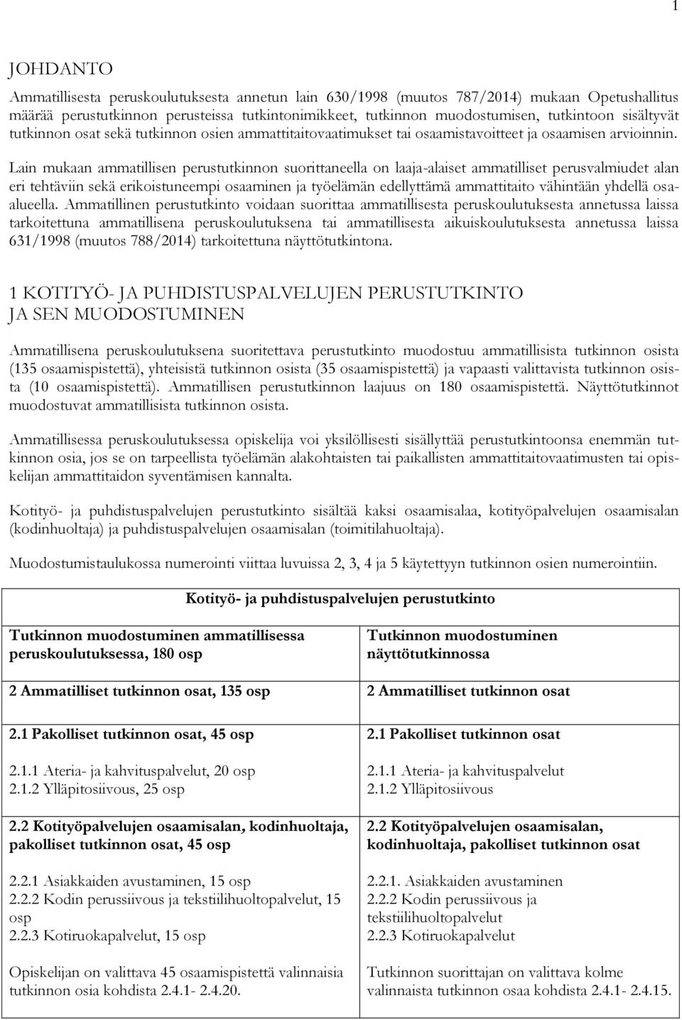 Lain mukaan ammatillisen perustutkinnon suorittaneella on laaja-alaiset ammatilliset perusvalmiudet alan eri tehtäviin sekä erikoistuneempi osaaminen ja työelämän edellyttämä ammattitaito vähintään