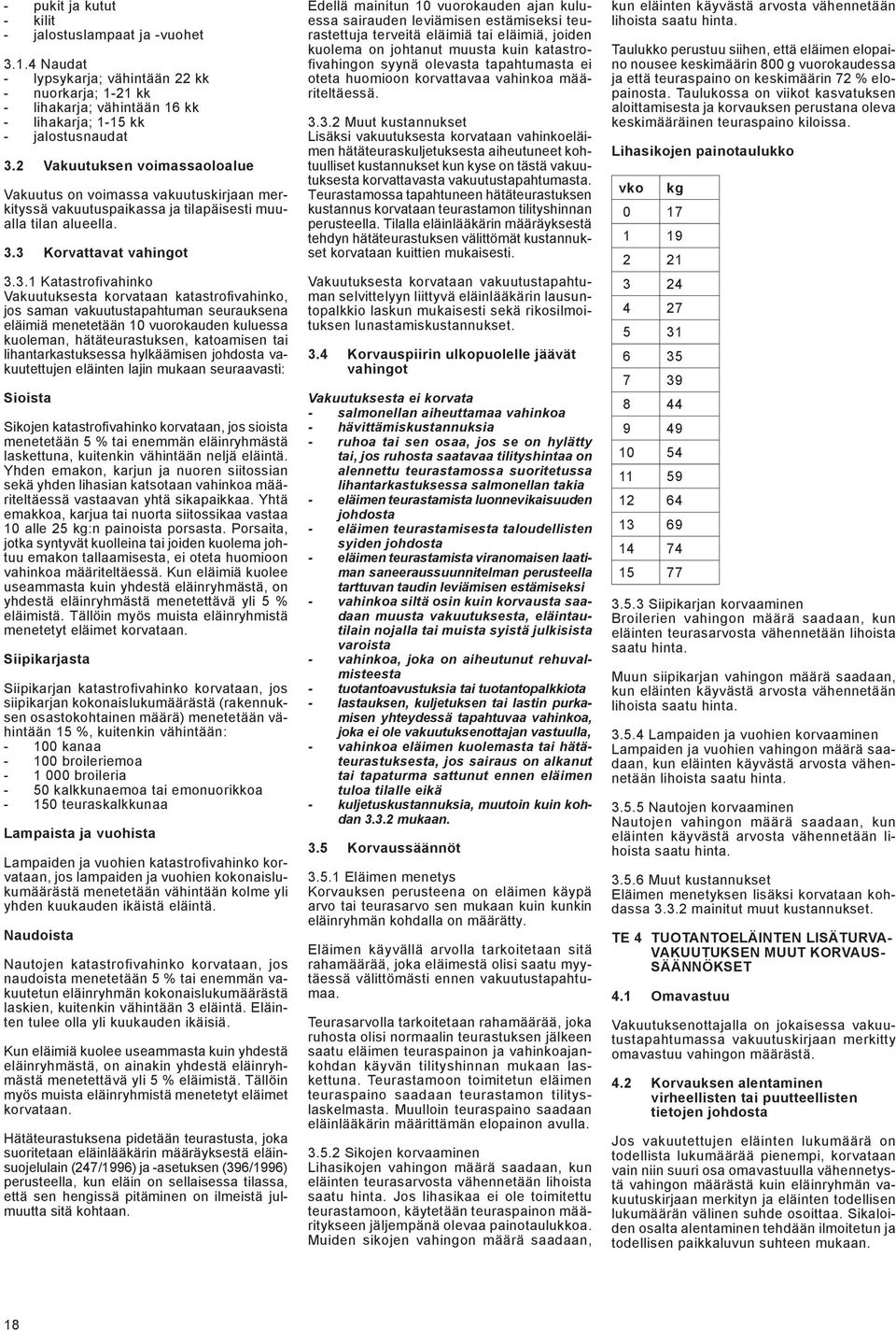 3 Korvattavat vahingot 3.3.1 Katastrofivahinko Vakuutuksesta korvataan katastrofivahinko, jos saman vakuutustapahtuman seurauksena eläimiä menetetään 10 vuorokauden kuluessa kuoleman,