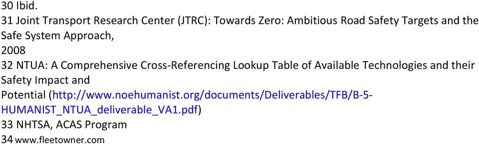 Safe System Approach, 2008 32 NTUA: A Comprehensive Cross-Referencing Lookup Table of Available