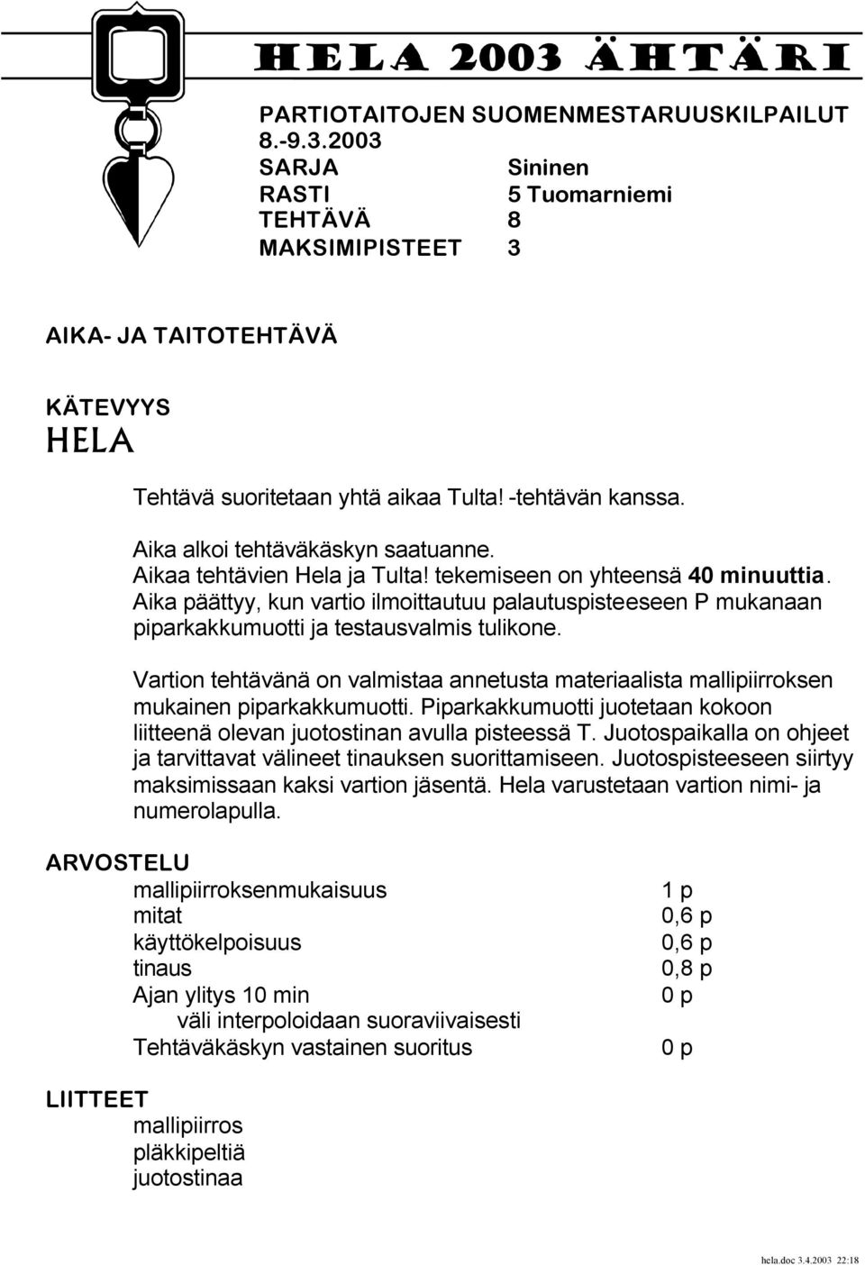 TAITOTEHTÄVÄ Aikaa tehtävien Hela ja