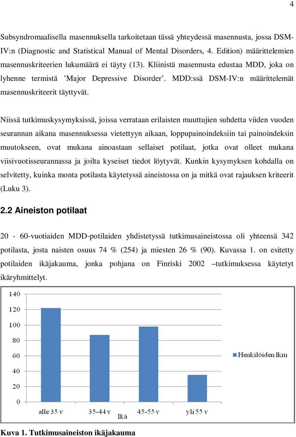 MDD:ssä DSM-IV:n määrittelemät masennuskriteerit täyttyvät.