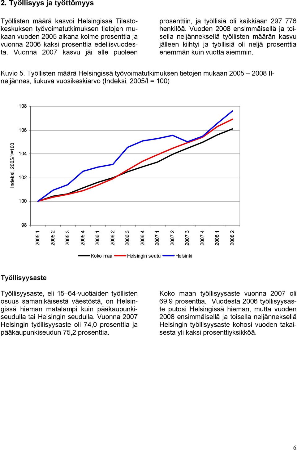 Vuoden 28 ensimmäisellä ja toisella neljänneksellä työllisten määrän kasvu jälleen kiihtyi ja työllisiä oli neljä prosenttia enemmän kuin vuotta aiemmin. Kuvio.