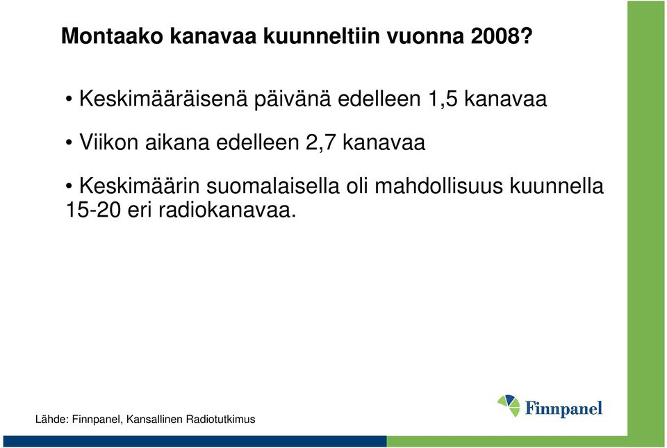 Viikon aikana edelleen 2,7 kanavaa Keskimäärin