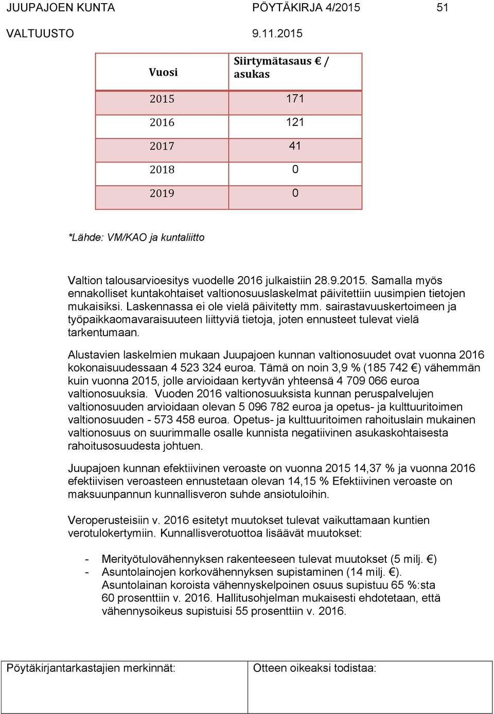 Alustavien laskelmien mukaan Juupajoen kunnan valtionosuudet ovat vuonna 2016 kokonaisuudessaan 4 523 324 euroa.