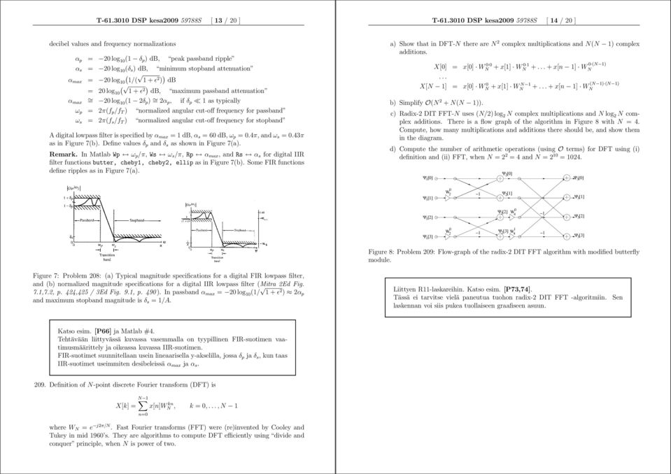 db ( = 2 log ) + ǫ 2 db, maximum passband attenuation α max = 2 log ( 2δ p ) = 2α p, if δ p as typically ω p = 2π(f p /f T ) normalized angular cut-off frequency for passband ω s = 2π(f s /f T )