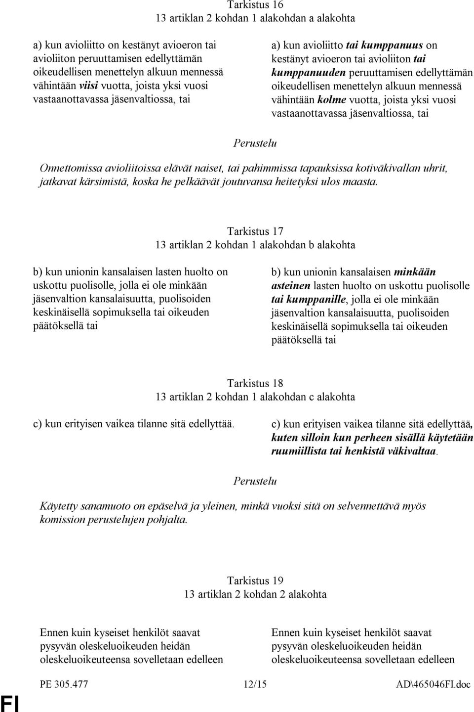 menettelyn alkuun mennessä vähintään kolme vuotta, joista yksi vuosi vastaanottavassa jäsenvaltiossa, tai Onnettomissa avioliitoissa elävät naiset, tai pahimmissa tapauksissa kotiväkivallan uhrit,