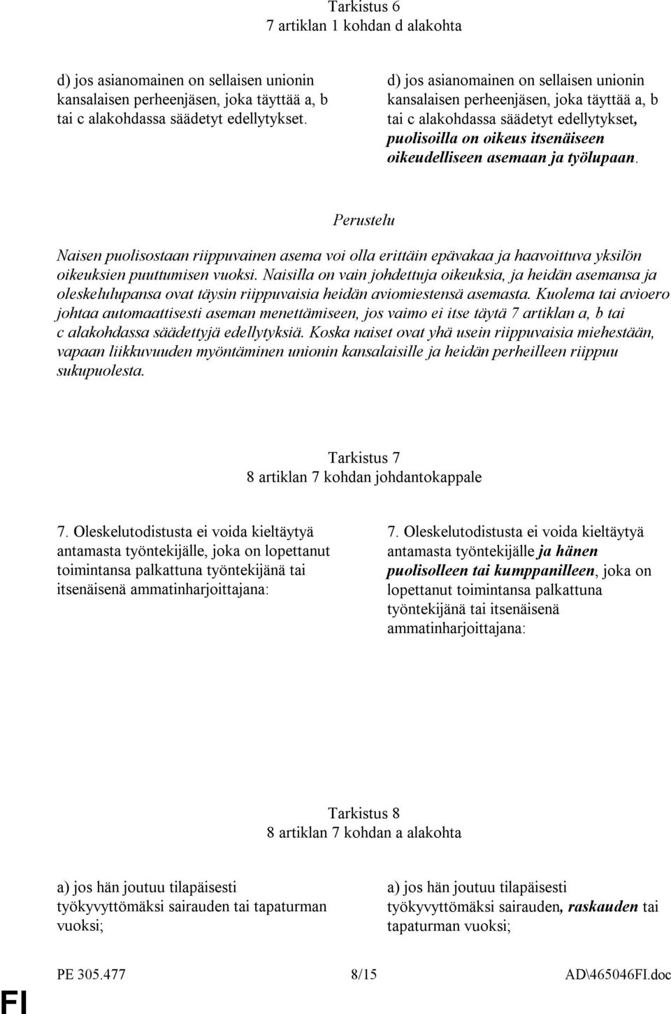 Naisen puolisostaan riippuvainen asema voi olla erittäin epävakaa ja haavoittuva yksilön oikeuksien puuttumisen vuoksi.