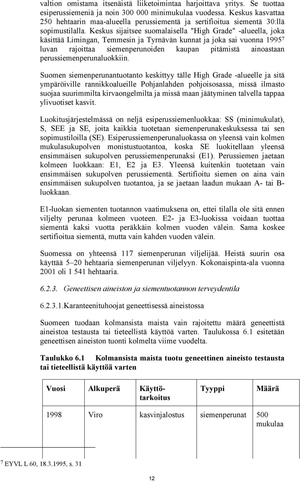 Keskus sijaitsee suomalaisella "High Grade" -alueella, joka käsittää Limingan, Temmesin ja Tyrnävän kunnat ja joka sai vuonna 1995 7 luvan rajoittaa siemenperunoiden kaupan pitämistä ainoastaan