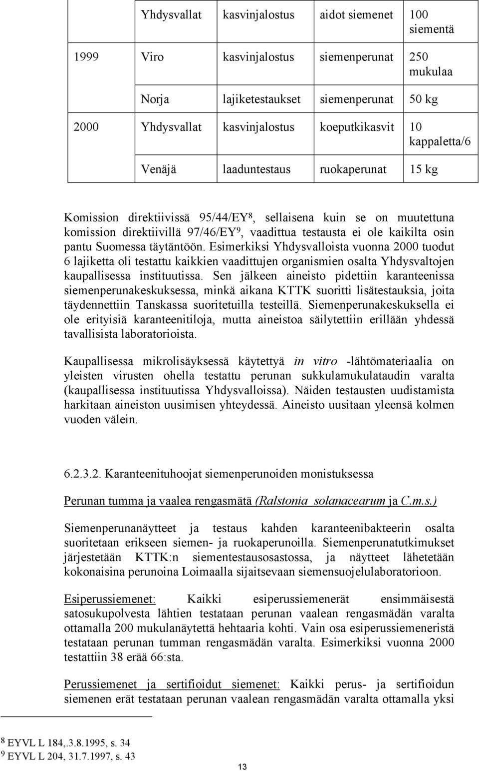 pantu Suomessa täytäntöön. Esimerkiksi Yhdysvalloista vuonna 2000 tuodut 6 lajiketta oli testattu kaikkien vaadittujen organismien osalta Yhdysvaltojen kaupallisessa instituutissa.