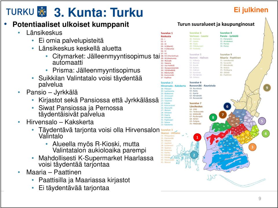 täydentäisivät palvelua Hirvensalo Kakskerta Täydentävä tarjonta voisi olla Hirvensalon Valintalo Alueella myös R-Kioski, mutta Valintatalon aukioloaika parempi