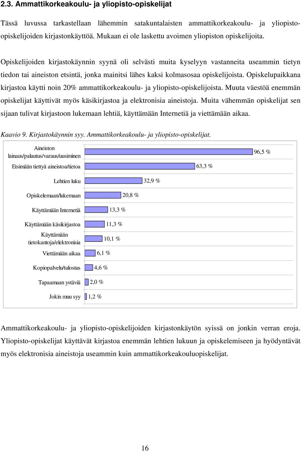 Opiskelijoiden kirjastokäynnin syynä oli selvästi muita kyselyyn vastanneita useammin tietyn tiedon tai aineiston etsintä, jonka mainitsi lähes kaksi kolmasosaa opiskelijoista.