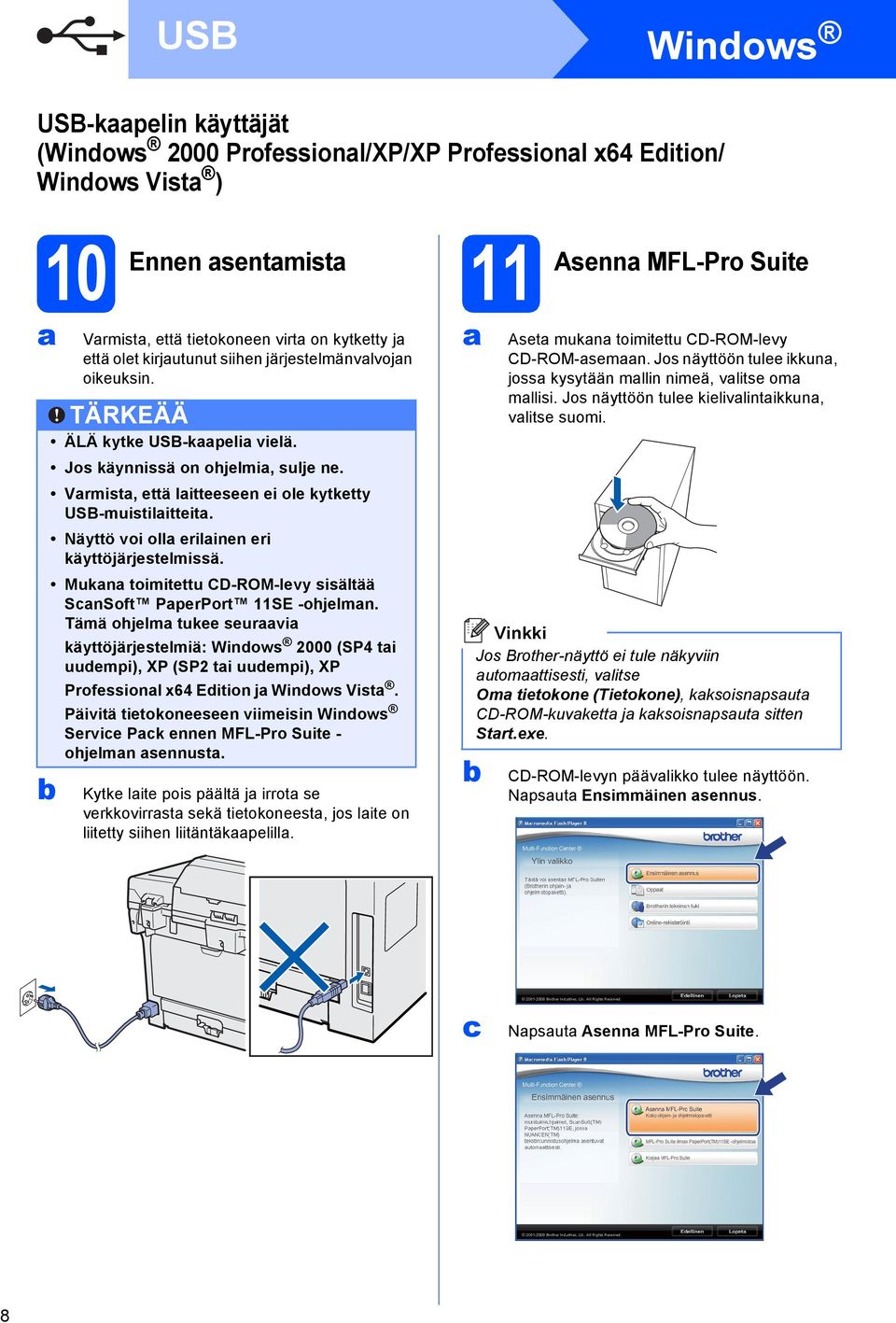 Näyttö voi oll erilinen eri käyttöjärjestelmissä. Mukn toimitettu CD-ROM-levy sisältää ScnSoft PperPort 11SE -ohjelmn.