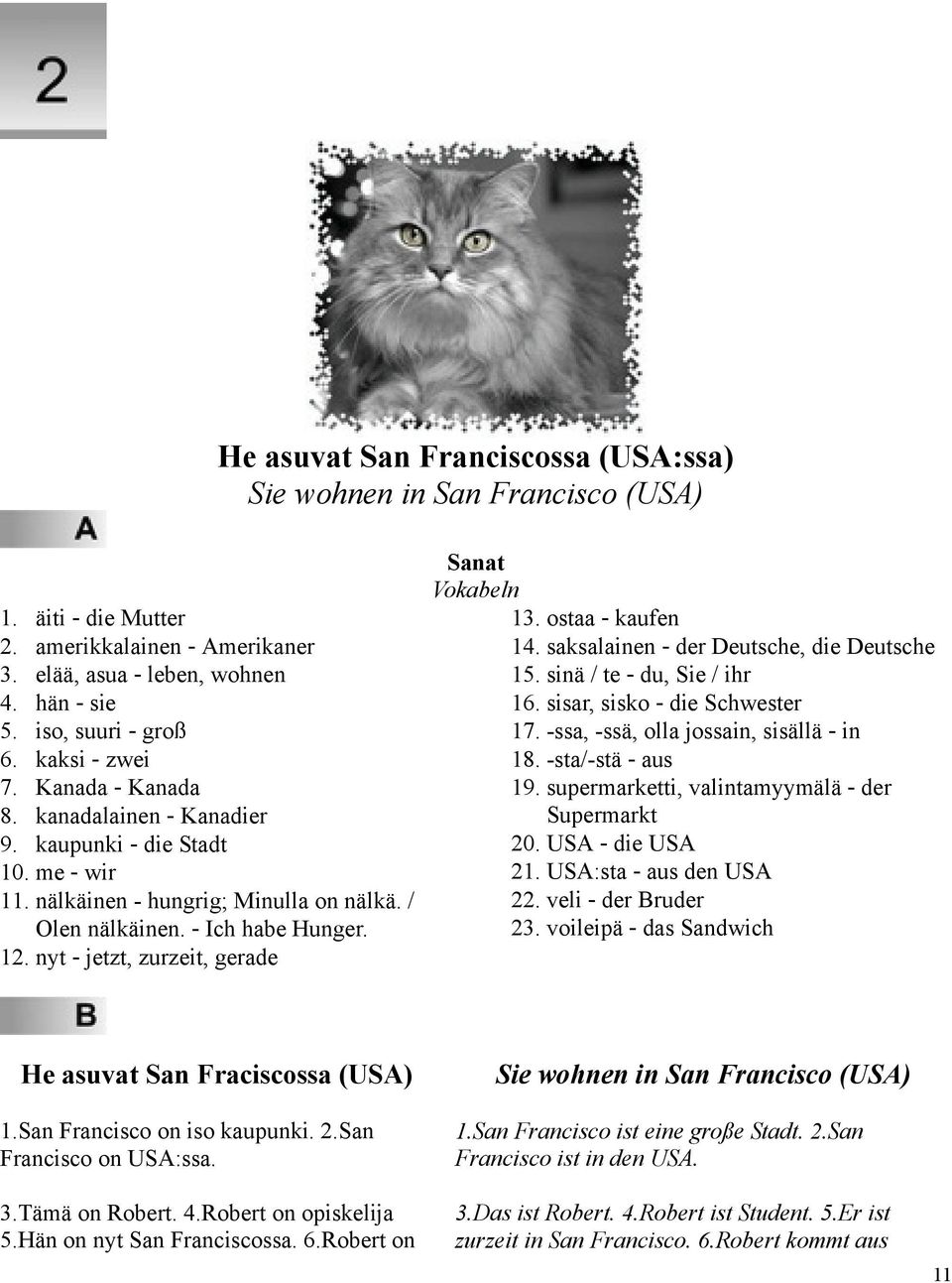 nyt - jetzt, zurzeit, gerade Sanat Vokabeln 13. ostaa - kaufen 14. saksalainen - der Deutsche, die Deutsche 15. sinä / te - du, Sie / ihr 16. sisar, sisko - die Schwester 17.