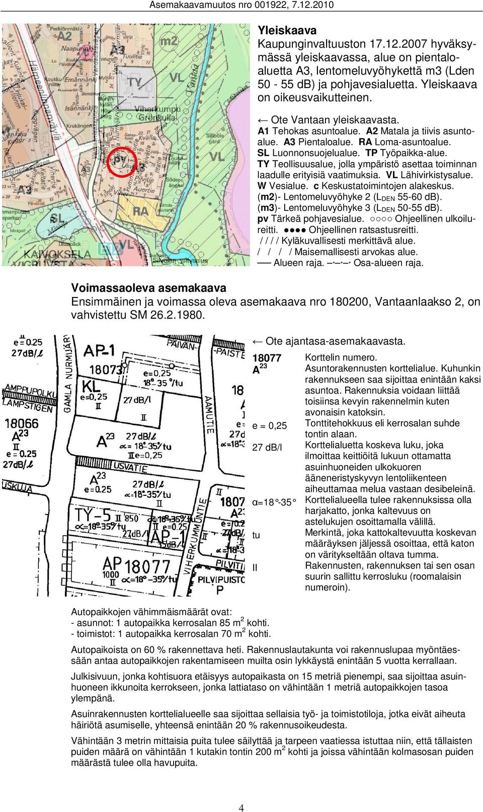 TY Teollisuusalue, jolla ympäristö asettaa toiminnan laadulle erityisiä vaatimuksia. VL Lähivirkistysalue. W Vesialue. c Keskustatoimintojen alakeskus. (m2)- Lentomeluvyöhyke 2 (L DEN 55-60 db).