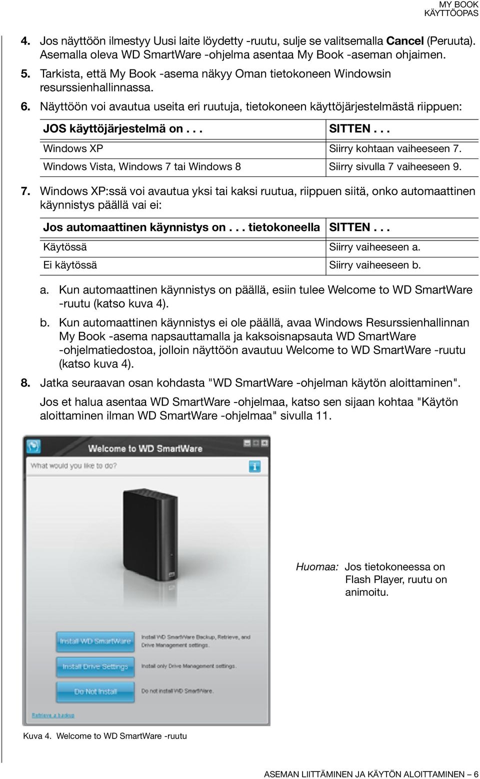 .. SITTEN... Windows XP Siirry kohtaan vaiheeseen 7. Windows Vista, Windows 7 tai Windows 8 Siirry sivulla 7 vaiheeseen 9. 7. Windows XP:ssä voi avautua yksi tai kaksi ruutua, riippuen siitä, onko automaattinen käynnistys päällä vai ei: Jos automaattinen käynnistys on.