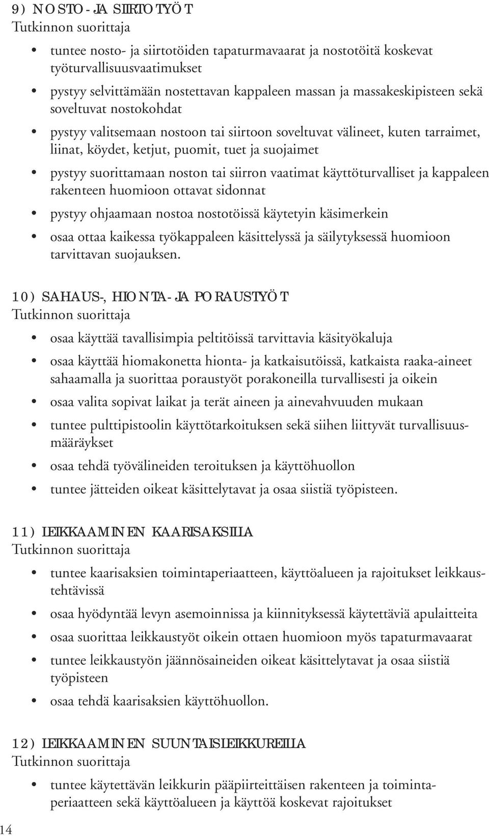 käyttöturvalliset ja kappaleen rakenteen huomioon ottavat sidonnat pystyy ohjaamaan nostoa nostotöissä käytetyin käsimerkein osaa ottaa kaikessa työkappaleen käsittelyssä ja säilytyksessä huomioon