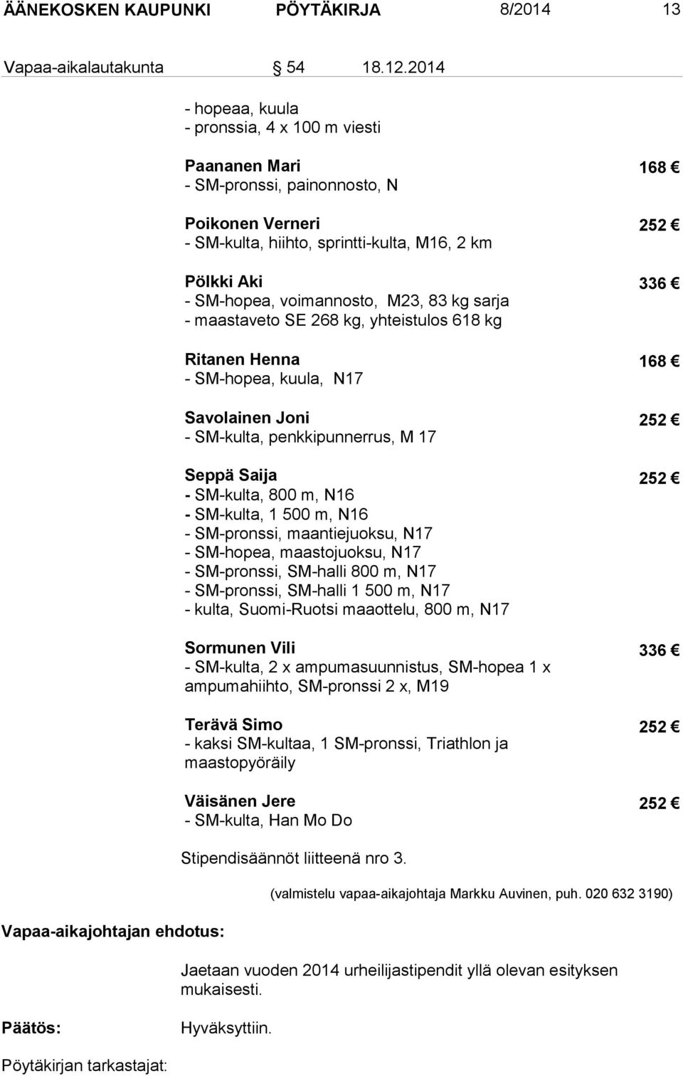 kg sarja - maastaveto SE 268 kg, yhteistulos 618 kg Ritanen Henna - SM-hopea, kuula, N17 Savolainen Joni - SM-kulta, penkkipunnerrus, M 17 Seppä Saija - SM-kulta, 800 m, N16 - SM-kulta, 1 500 m, N16