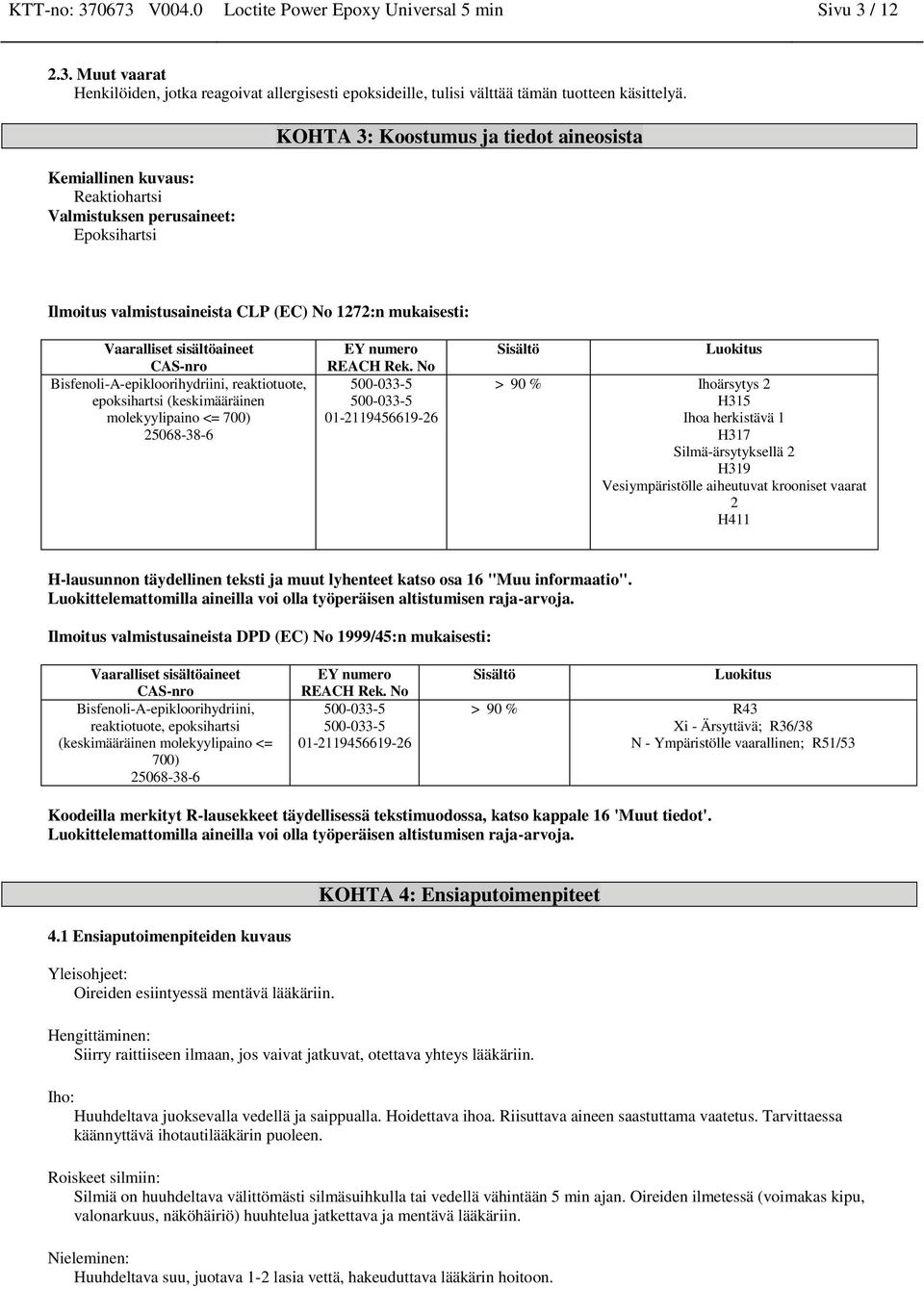 No 500-033-5 500-033-5 01-2119456619-26 Sisältö Luokitus > 90 % Ihoärsytys 2 H315 Ihoa herkistävä 1 H317 Silmä-ärsytyksellä 2 H319 Vesiympäristölle aiheutuvat krooniset vaarat 2 H411 H-lausunnon