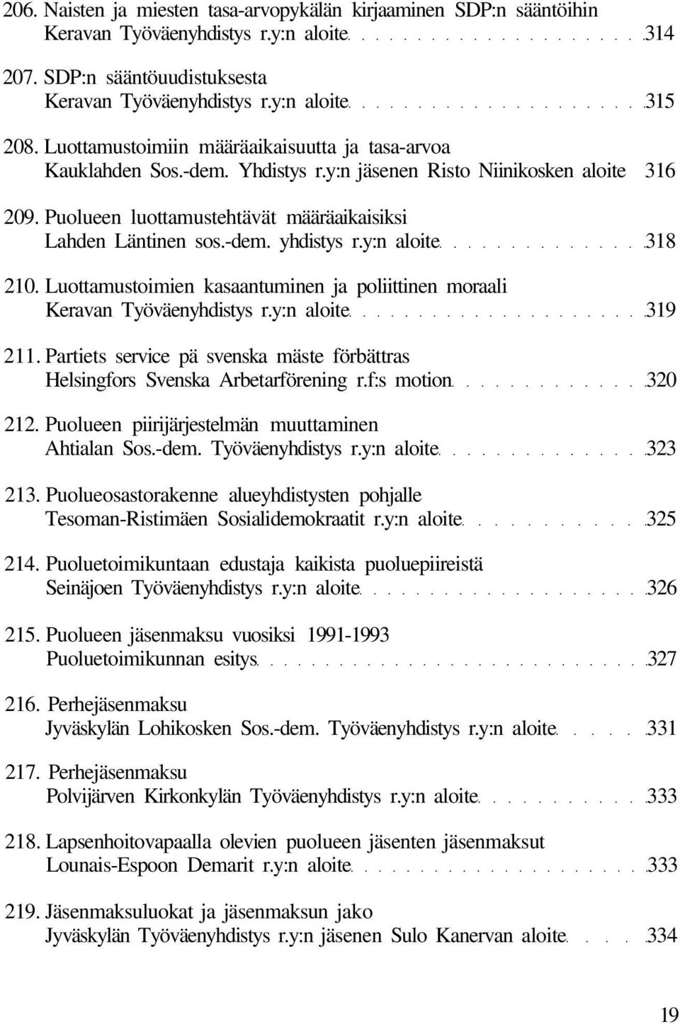 y:n aloite 318 210. Luottamustoimien kasaantuminen ja poliittinen moraali Keravan Työväenyhdistys r.y:n aloite 319 211.