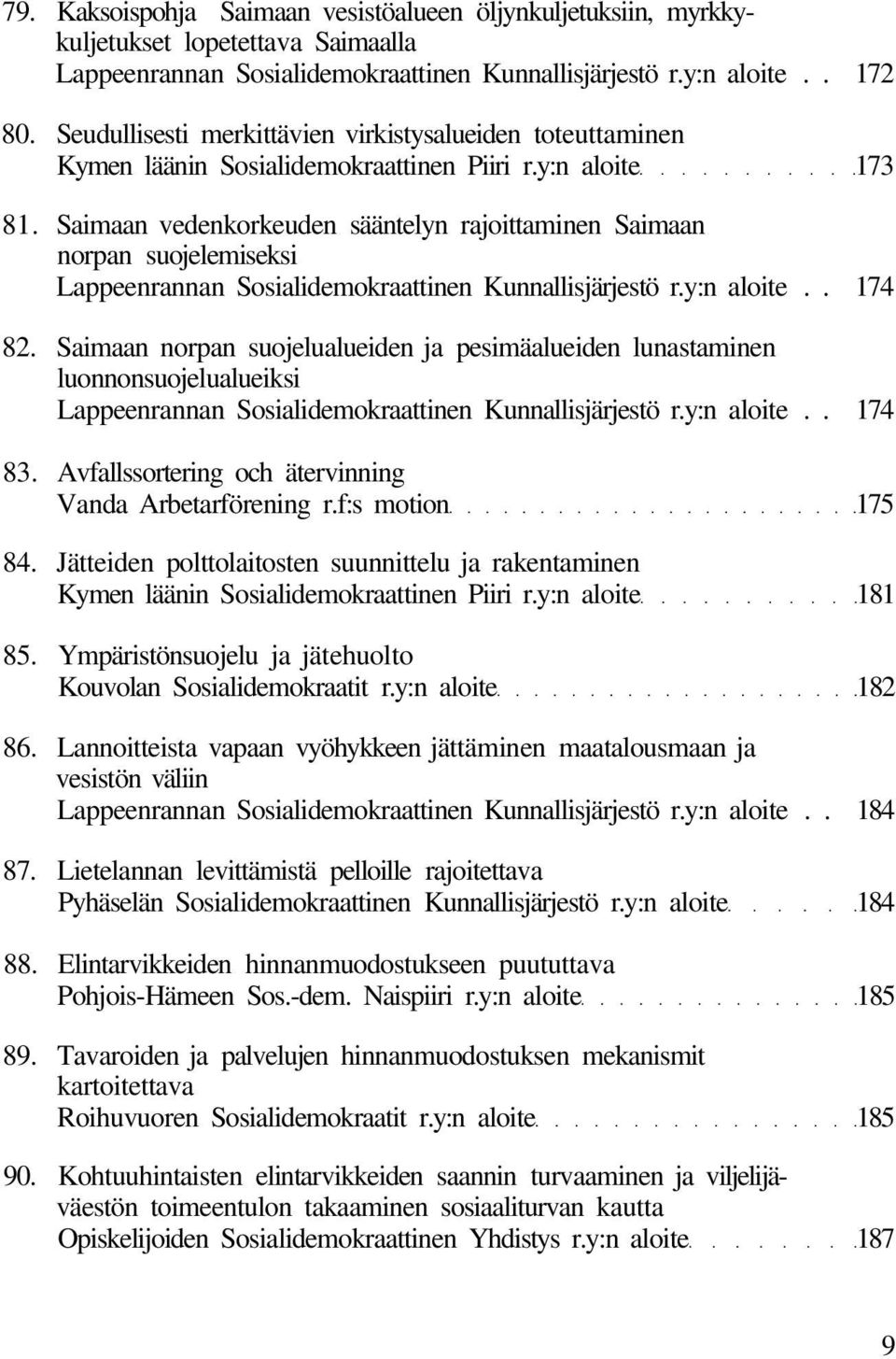 Saimaan vedenkorkeuden sääntelyn rajoittaminen Saimaan norpan suojelemiseksi Lappeenrannan Sosialidemokraattinen Kunnallisjärjestö r.y:n aloite.. 174 82.