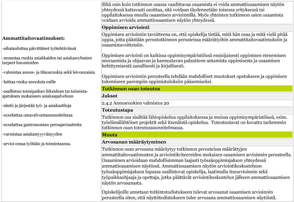 gastronomian perusperiaatteita -varmistaa asiakastyyyväisyyden -arvioi omaa työtään ja toimintaansa.