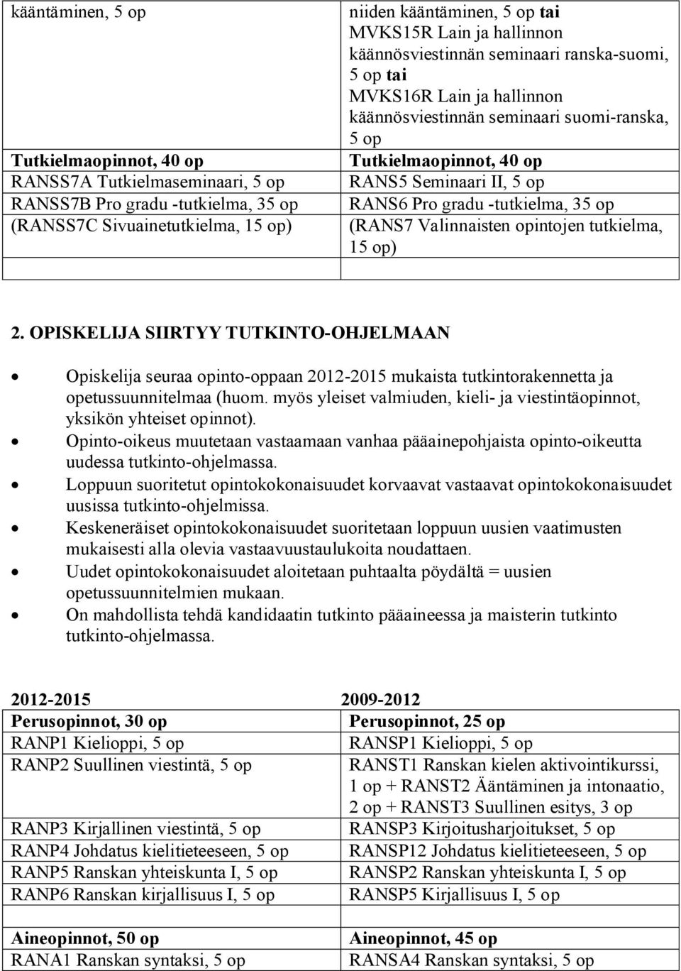 tutkielma, 1) 2. OPISKELIJA SIIRTYY TUTKINTO-OHJELMAAN Opiskelija seuraa into-paan 2012-2015 mukaista tutkintorakennetta ja etussuunnitelmaa (huom.