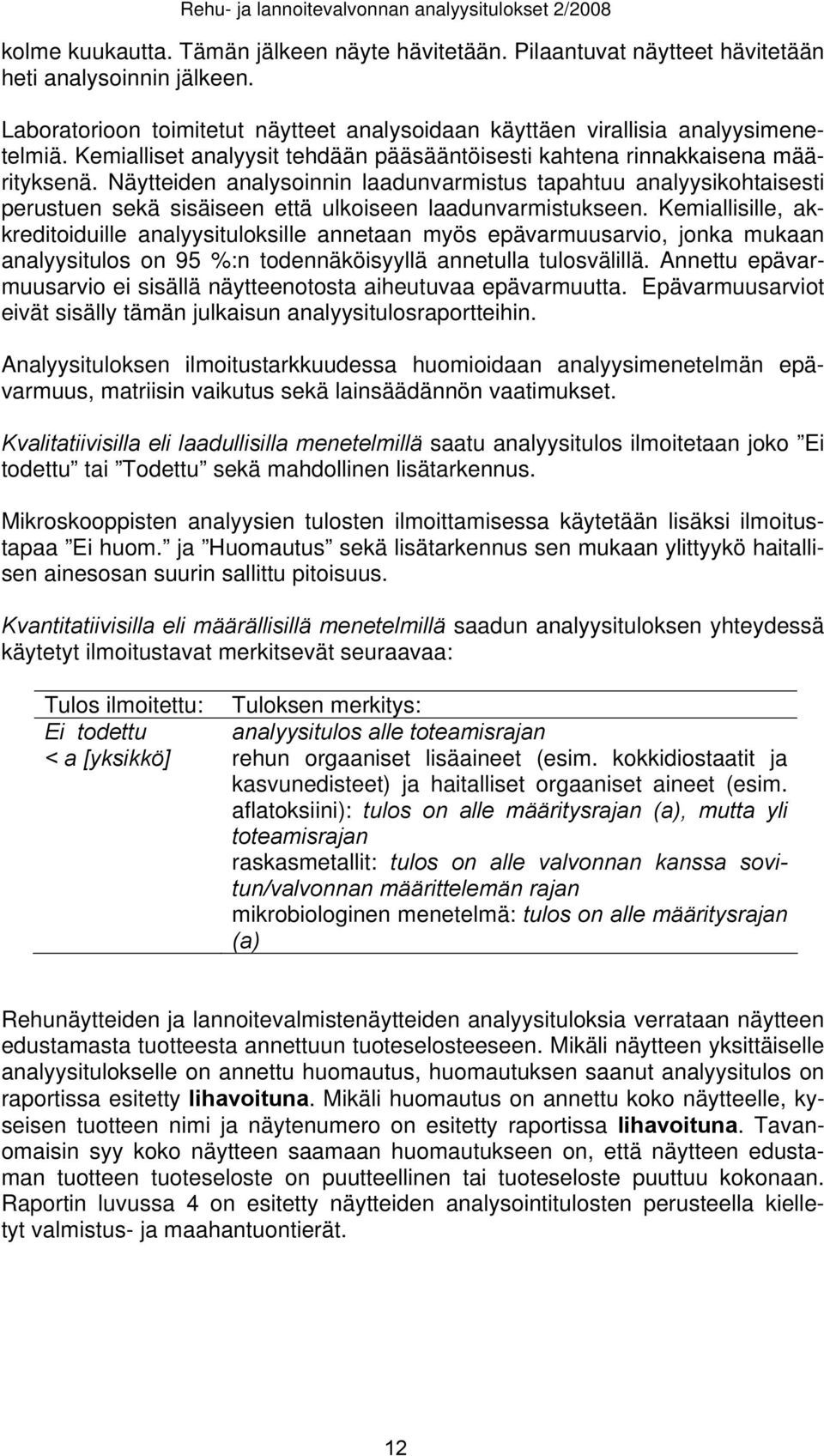 Näytteiden analysoinnin laadunvarmistus tapahtuu analyysikohtaisesti perustuen sekä sisäiseen että ulkoiseen laadunvarmistukseen.