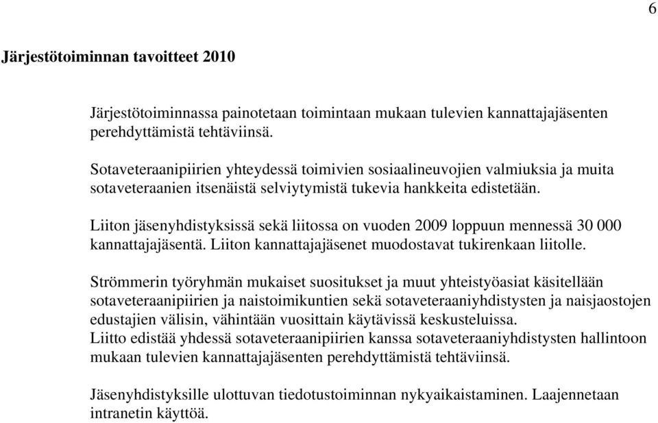 Liiton jäsenyhdistyksissä sekä liitossa on vuoden 2009 loppuun mennessä 30 000 kannattajajäsentä. Liiton kannattajajäsenet muodostavat tukirenkaan liitolle.