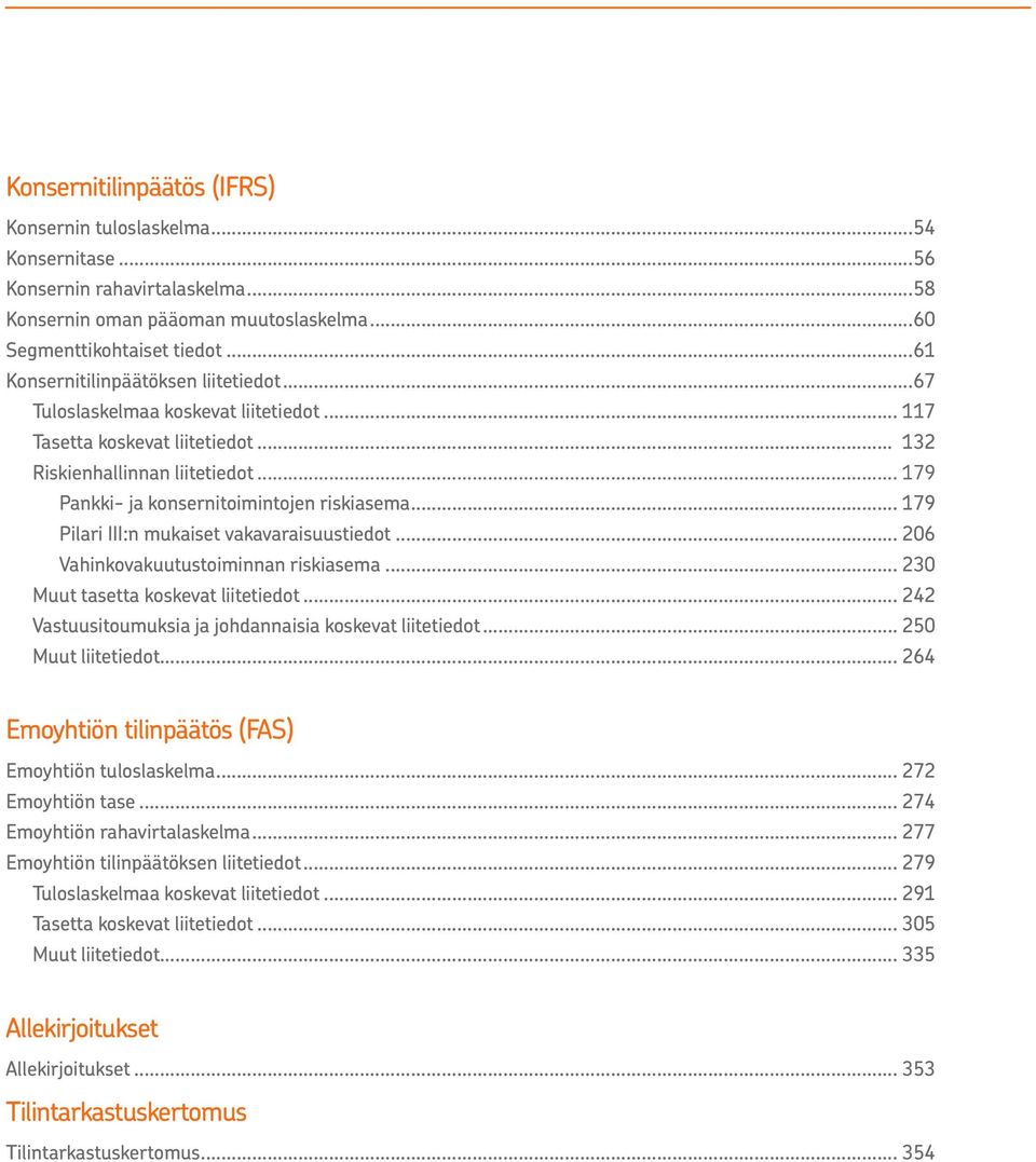 .. 179 Pilari III:n mukaiset vakavaraisuustiedot... 206 Vahinkovakuutustoiminnan riskiasema... 230 Muut tasetta koskevat liitetiedot... 242 Vastuusitoumuksia ja johdannaisia koskevat liitetiedot.