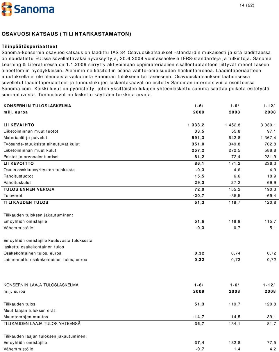 1.2009 siirrytty aktivoimaan oppimateriaalien sisällöntuotantoon liittyvät menot taseen aineettomiin hyödykkeisiin. Aiemmin ne käsiteltiin osana vaihto-omaisuuden hankintamenoa.