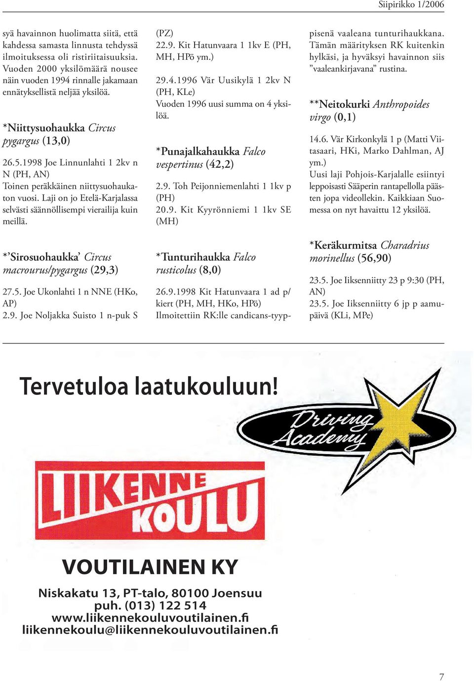 1998 Joe Linnunlahti 1 2kv n N (PH, AN) Toinen peräkkäinen niittysuohaukaton vuosi. Laji on jo Etelä-Karjalassa selvästi säännöllisempi vierailija kuin meillä.