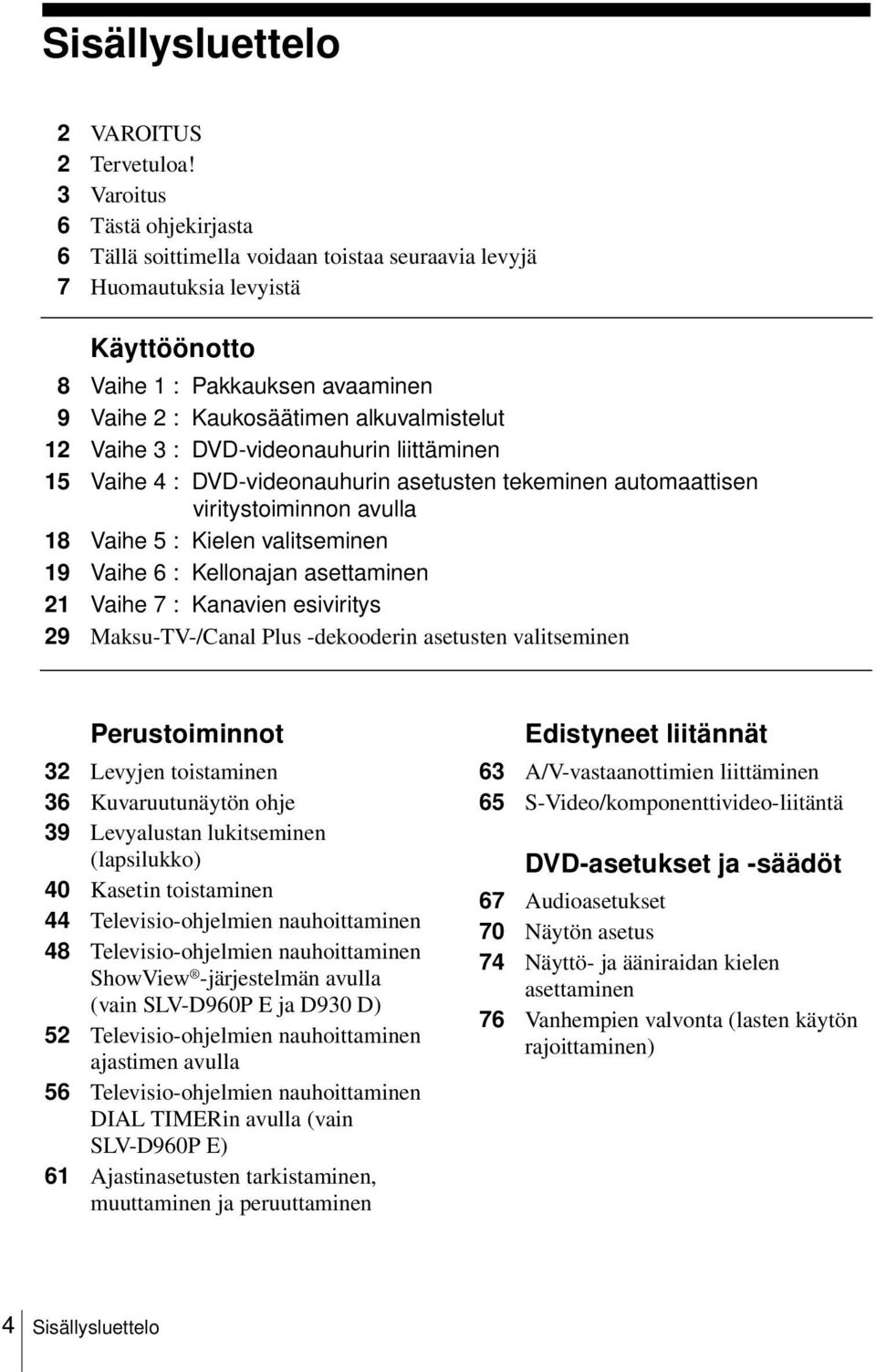 Vaihe 3 : DVD-videonauhurin liittäminen 15 Vaihe 4 : DVD-videonauhurin asetusten tekeminen automaattisen viritystoiminnon avulla 18 Vaihe 5 : Kielen valitseminen 19 Vaihe 6 : Kellonajan asettaminen