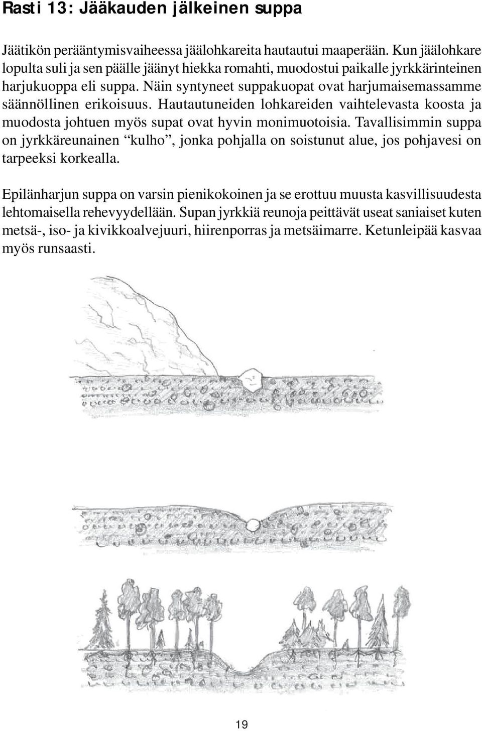 Näin syntyneet suppakuopat ovat harjumaisemassamme säännöllinen erikoisuus. Hautautuneiden lohkareiden vaihtelevasta koosta ja muodosta johtuen myös supat ovat hyvin monimuotoisia.