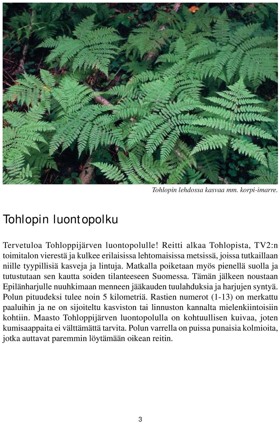 Matkalla poiketaan myös pienellä suolla ja tutustutaan sen kautta soiden tilanteeseen Suomessa. Tämän jälkeen noustaan Epilänharjulle nuuhkimaan menneen jääkauden tuulahduksia ja harjujen syntyä.