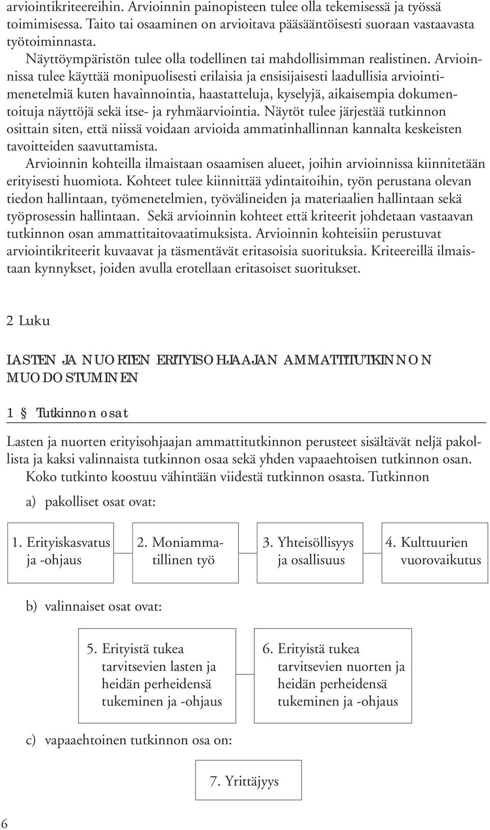 Arvioinnissa tulee käyttää monipuolisesti erilaisia ja ensisijaisesti laadullisia arviointimenetelmiä kuten havainnointia, haastatteluja, kyselyjä, aikaisempia dokumentoituja näyttöjä sekä itse- ja