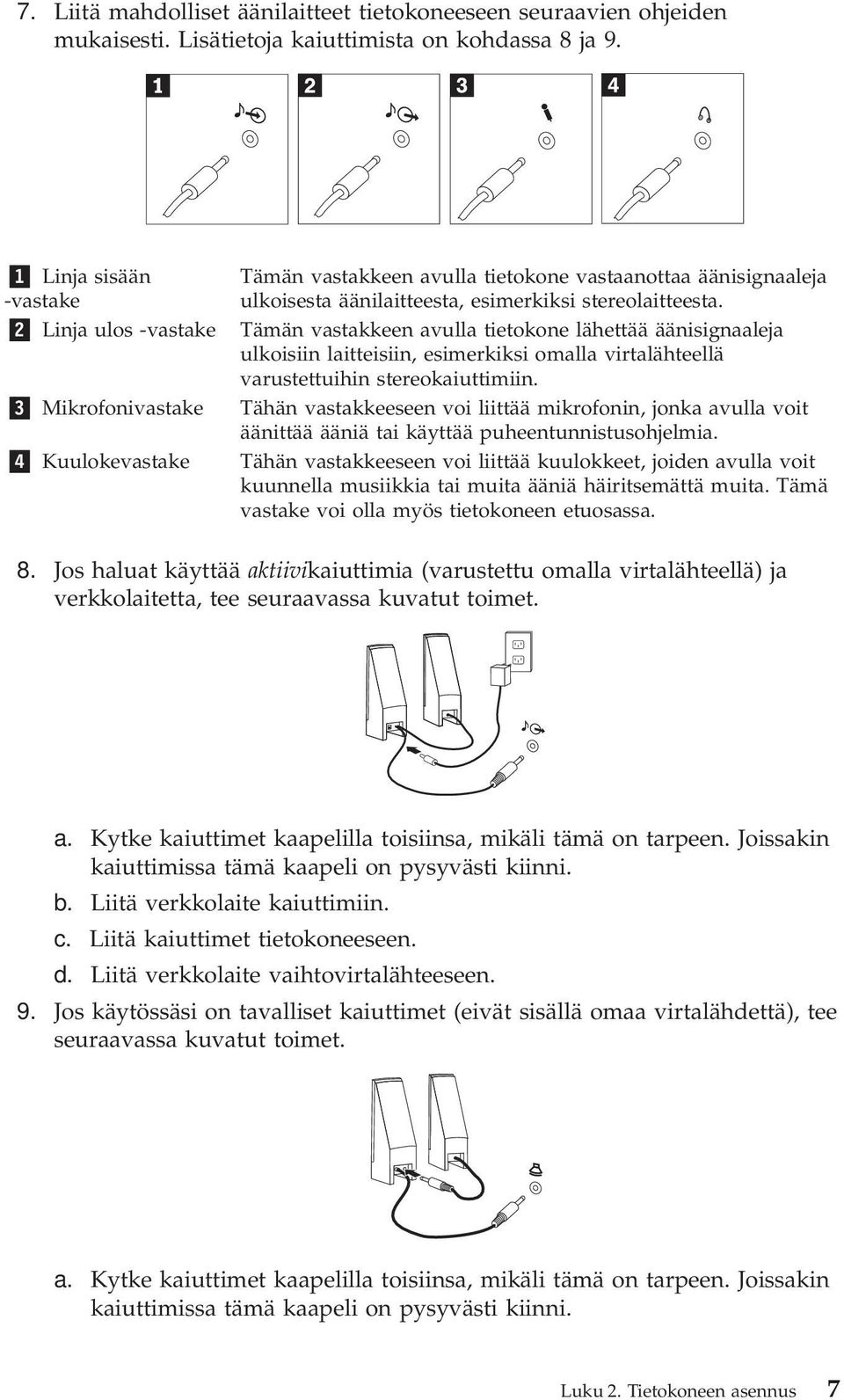 Tämän vastakkeen avulla tietokone lähettää äänisignaaleja ulkoisiin laitteisiin, esimerkiksi omalla virtalähteellä varustettuihin stereokaiuttimiin.