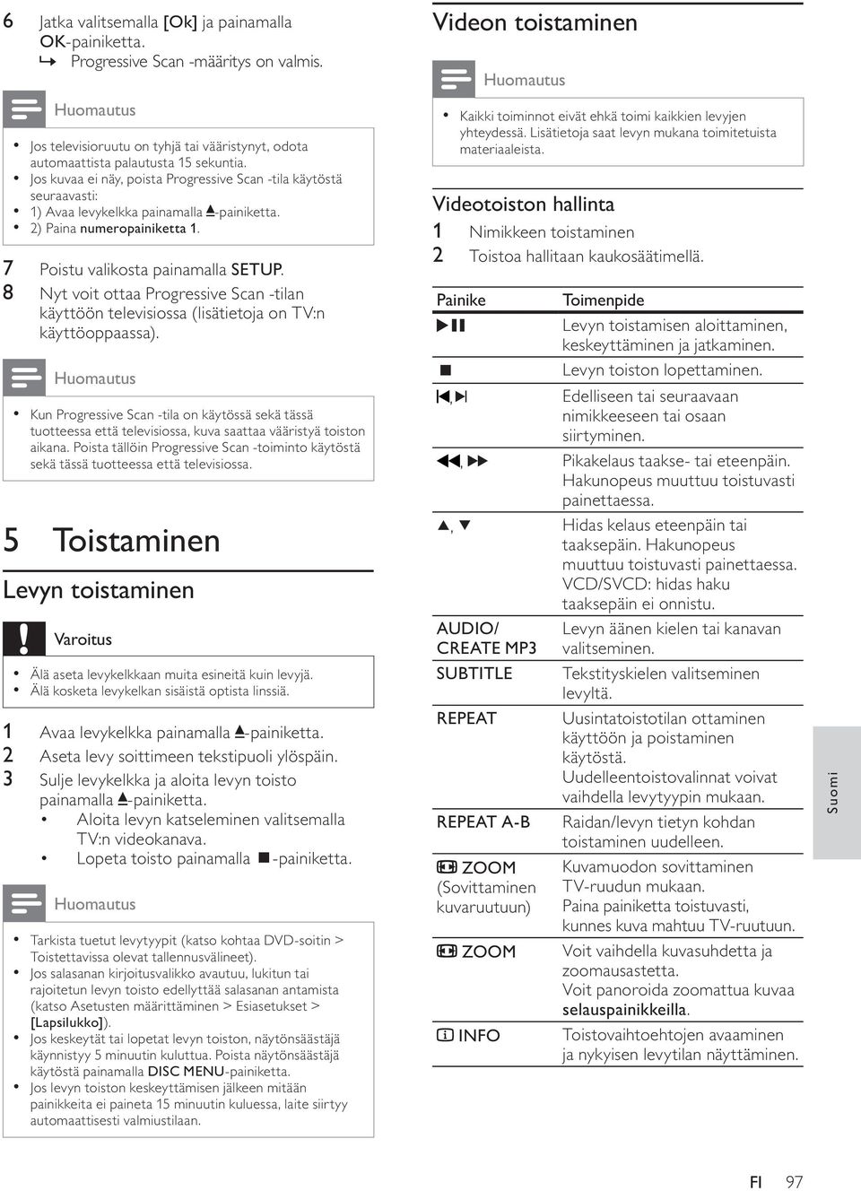 8 Nyt voit ottaa Progressive Scan -tilan käyttöön televisiossa (lisätietoja on TV:n käyttöoppaassa).