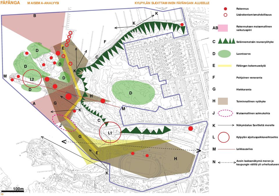 kokemusväylä F Pohjoinen veneranta G Hiekkaranta H Toiminnallinen vyöhyke J Maisemallinen solmukohta Näkymäalue Suvi