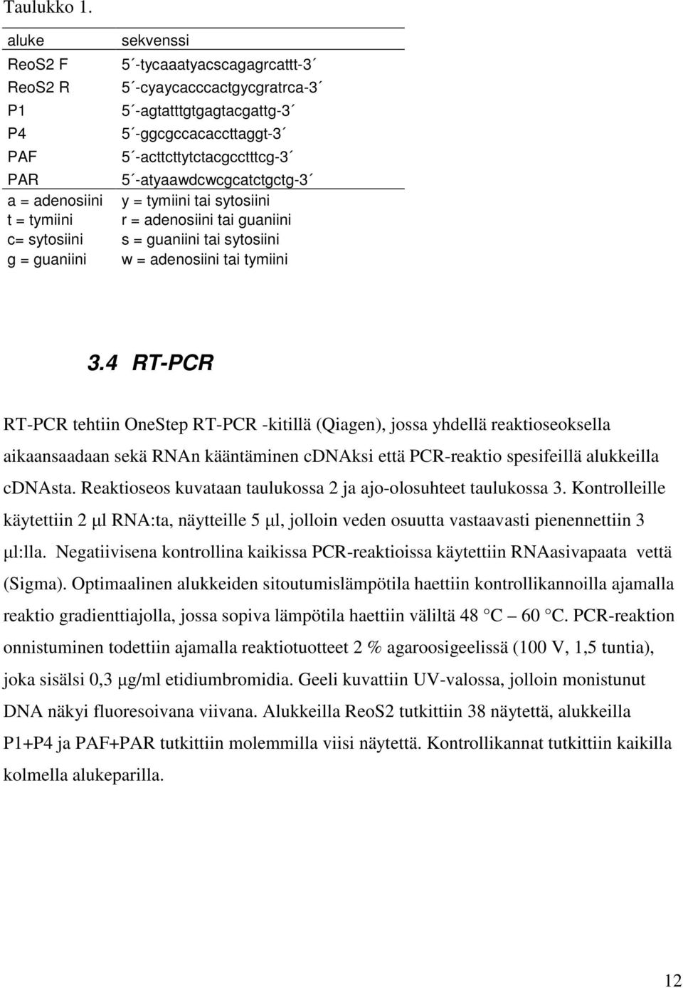 -atyaawdcwcgcatctgctg-3 a = adenosiini y = tymiini tai sytosiini t = tymiini r = adenosiini tai guaniini c= sytosiini s = guaniini tai sytosiini g = guaniini w = adenosiini tai tymiini 3.