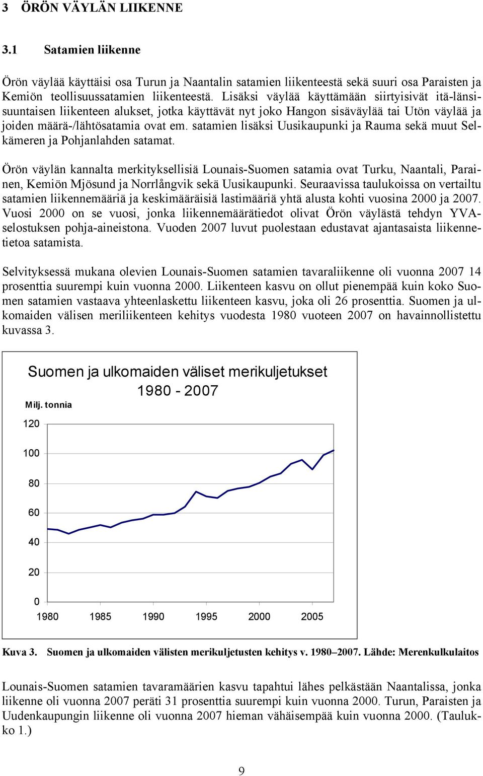 satamien lisäksi Uusikaupunki ja Rauma sekä muut Selkämeren ja Pohjanlahden satamat.