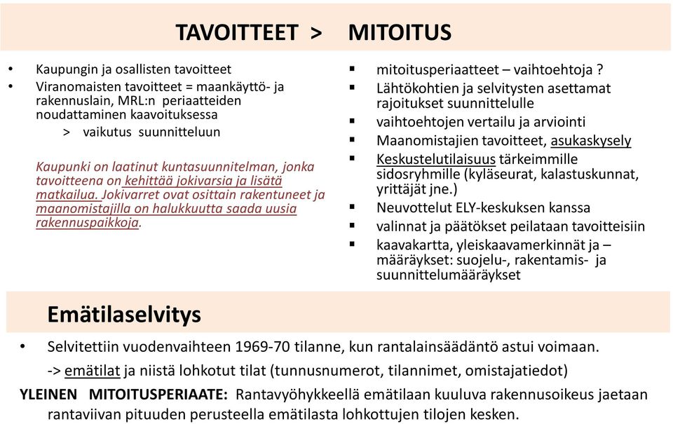 MITOITUS mitoitusperiaatteet vaihtoehtoja?