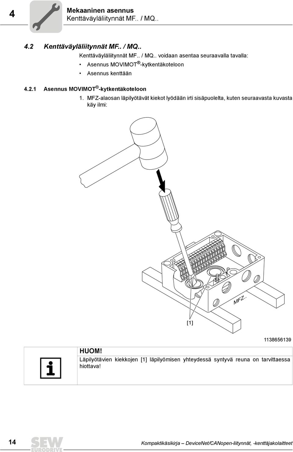 2.1 Asennus MOVIMOT -kytkentäkoteloon 1.