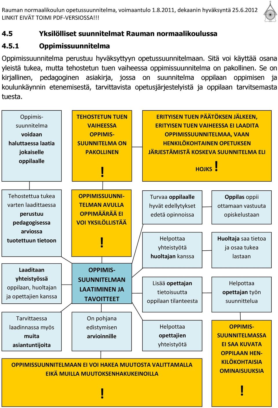 Se on kirjallinen, pedagoginen asiakirja, jossa on suunnitelma oppilaan oppimisen ja koulunkäynnin etenemisestä, tarvittavista opetusjärjestelyistä ja oppilaan tarvitsemasta tuesta.