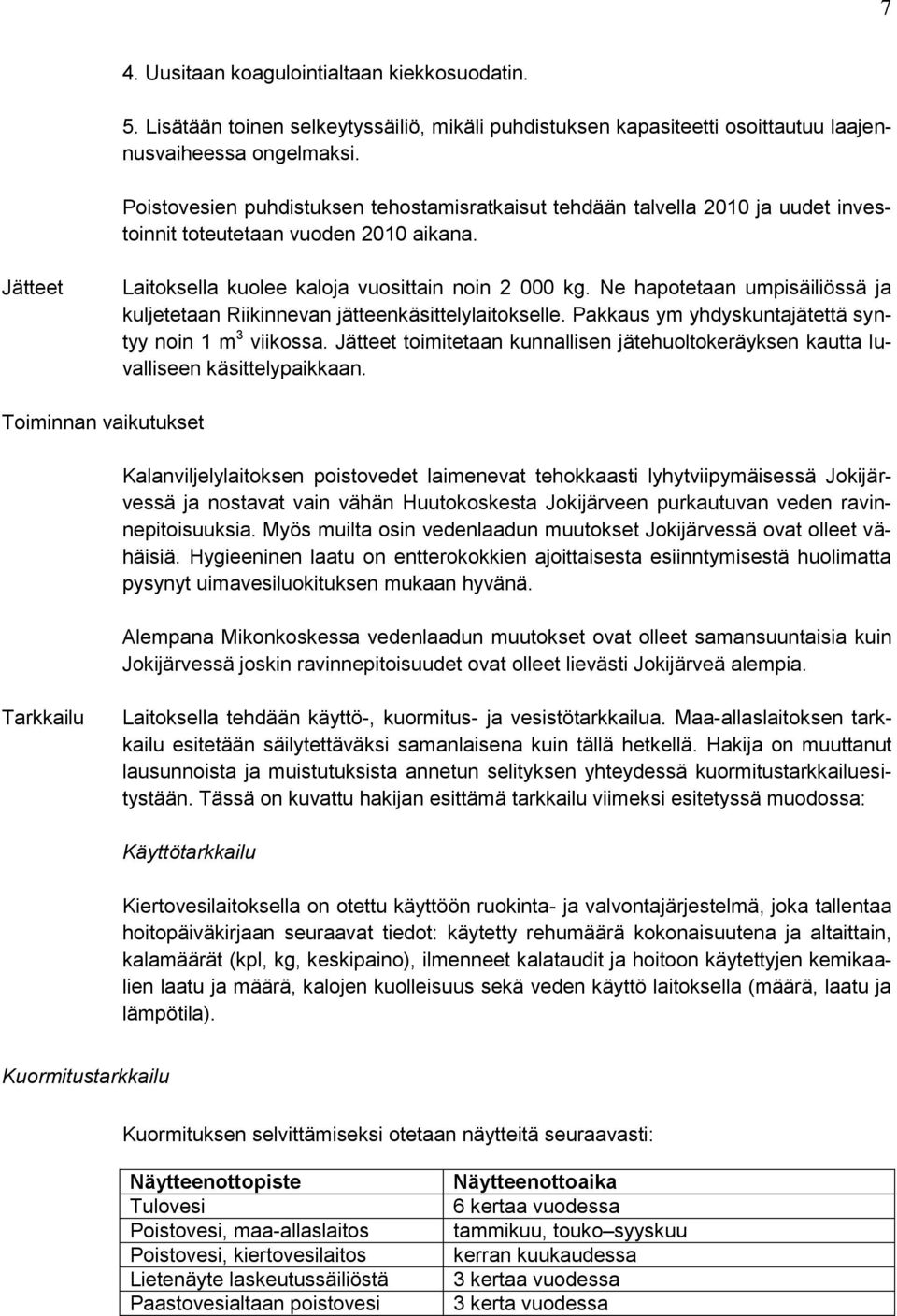 Ne hapotetaan umpisäiliössä ja kuljetetaan Riikinnevan jätteenkäsittelylaitokselle. Pakkaus ym yhdyskuntajätettä syntyy noin 1 m 3 viikossa.