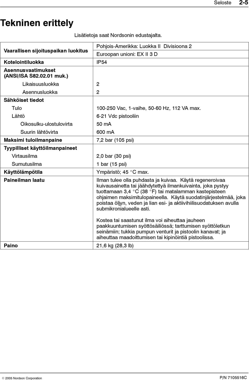 ) Likaisuusluokka 2 Asennusluokka 2 Sähköiset tiedot Tulo 100-250 Vac, 1-vaihe, 50-60 Hz, 112 VA max.