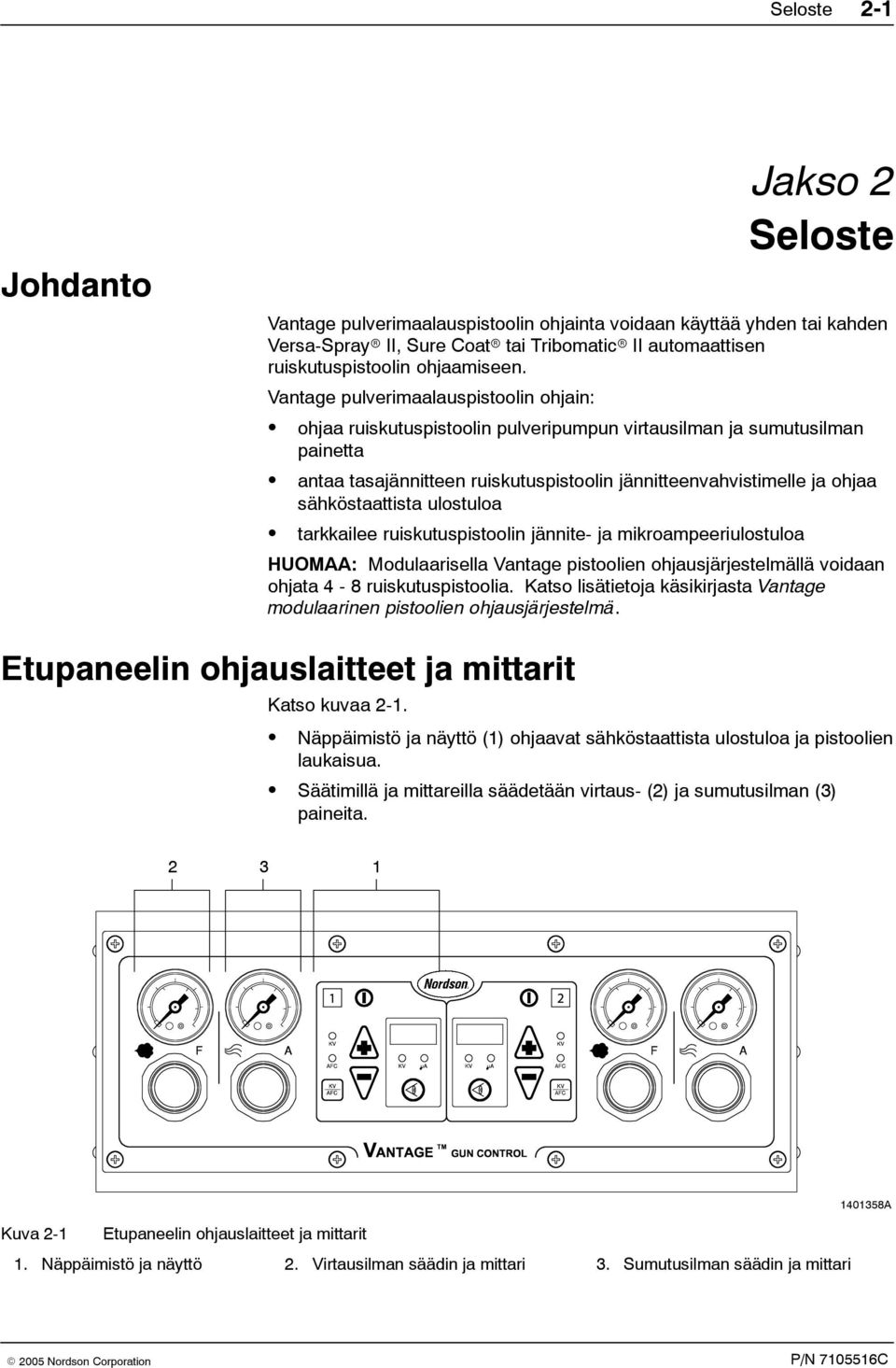 sähköstaattista ulostuloa tarkkailee ruiskutuspistoolin jännite- ja mikroampeeriulostuloa HUOMAA: Modulaarisella Vantage pistoolien ohjausjärjestelmällä voidaan ohjata 4-8 ruiskutuspistoolia.