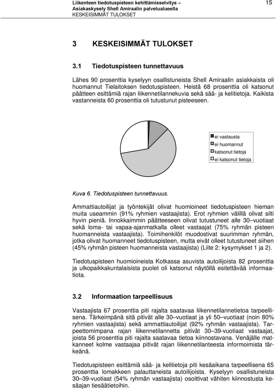 Heistä 68 prosenttia oli katsonut päätteen esittämiä rajan liikennetilannekuvia sekä sää- ja kelitietoja. Kaikista vastanneista 60 prosenttia oli tutustunut pisteeseen.